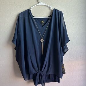 Navy Blue Women's Top with Necklace